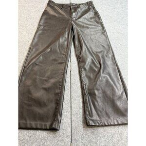 Old Navy Faux Leather Pants Women's 8 Brown Flat Front Pockets Wide Leg Zip Fly